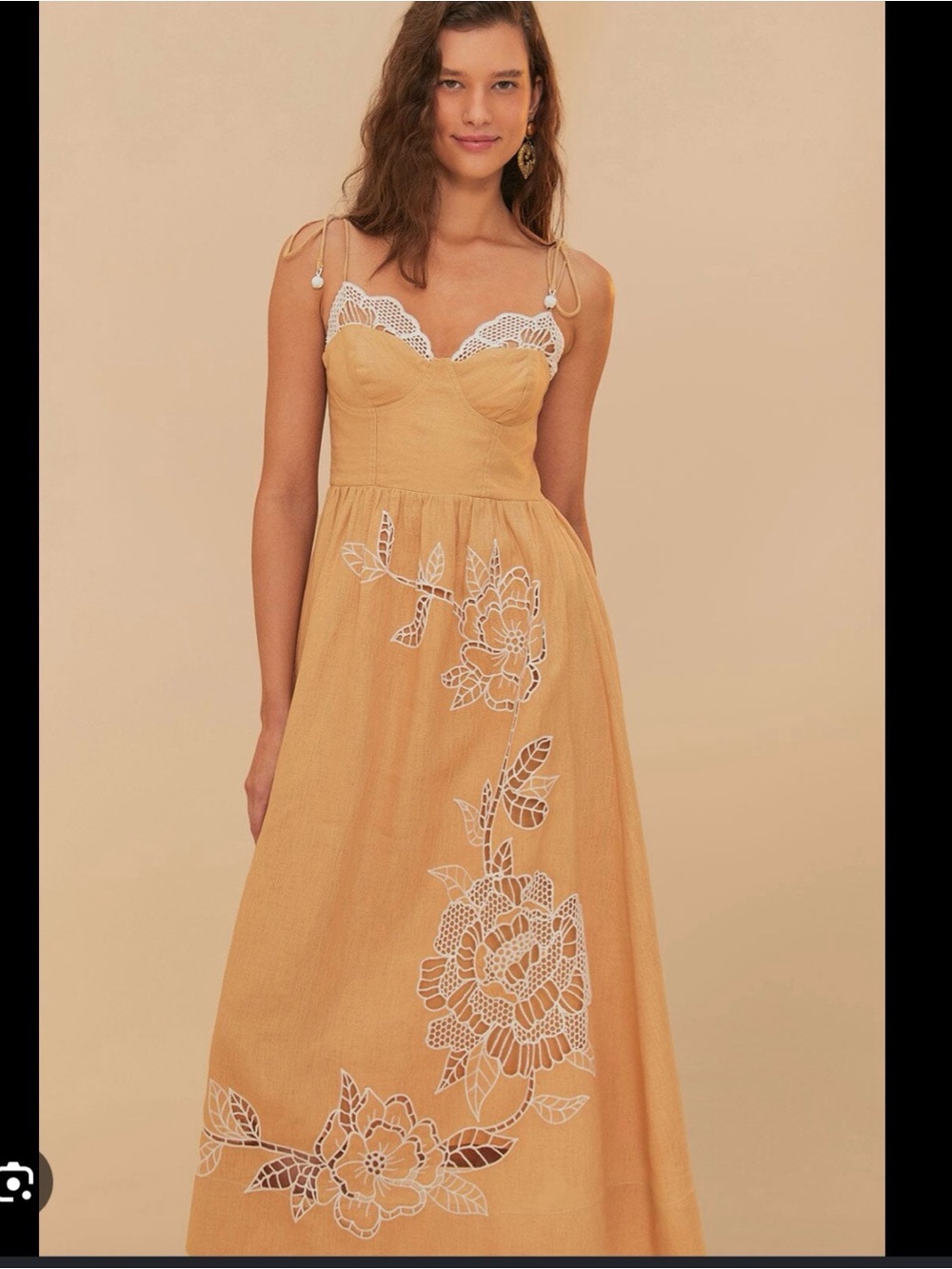 FARM Rio Sand Richelieu Laces Cup Midi Dress BNWT